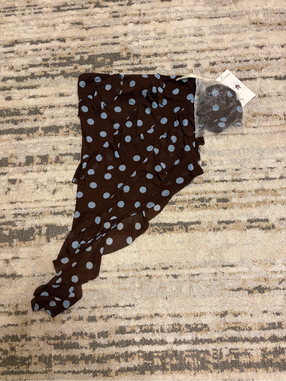 Thirty Thirty | Polka Dot Tube Top- Brown with Light Blue Dots size S NWT